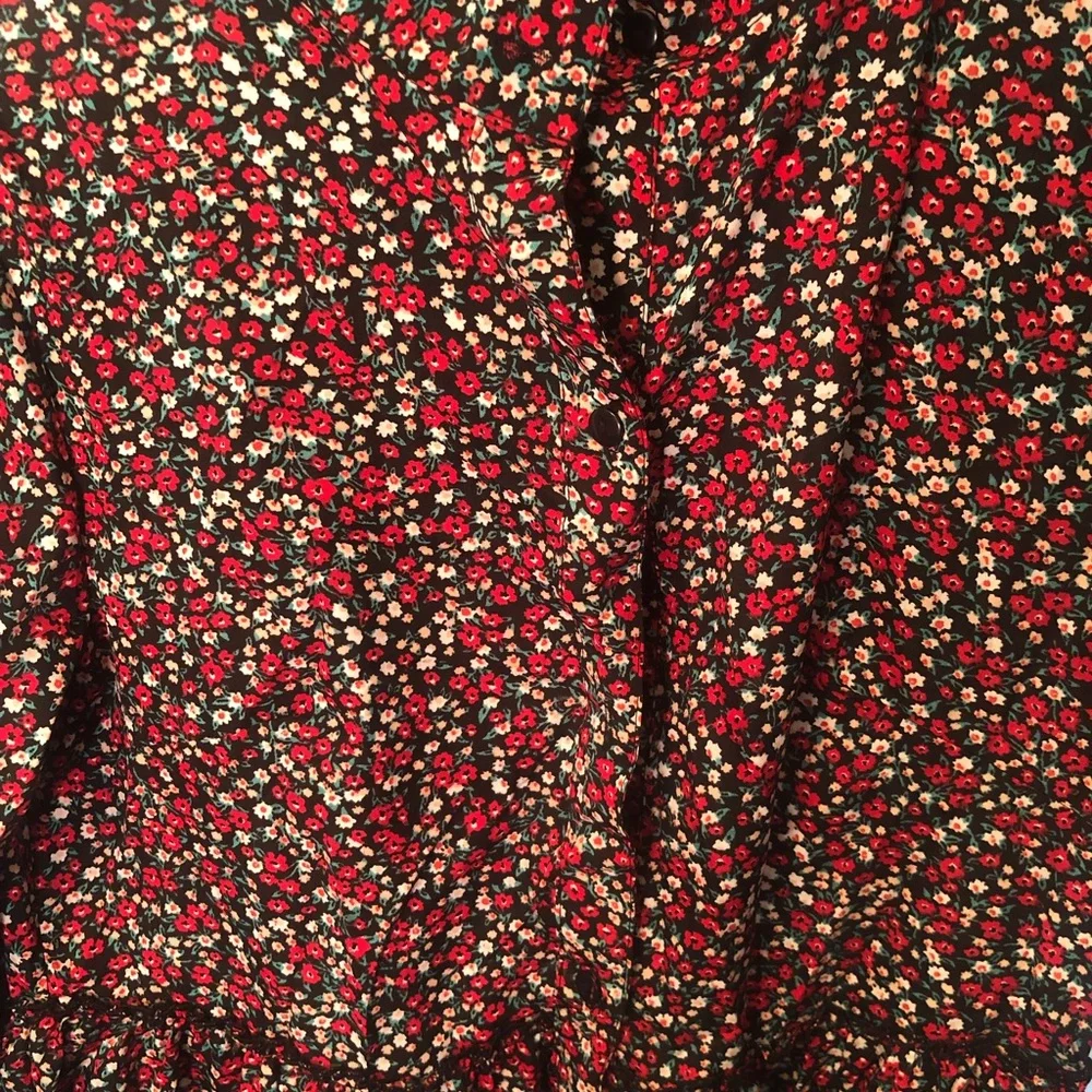 Boohoo Floral V-Neck Dress - Red and Black - Picture 3 of 4